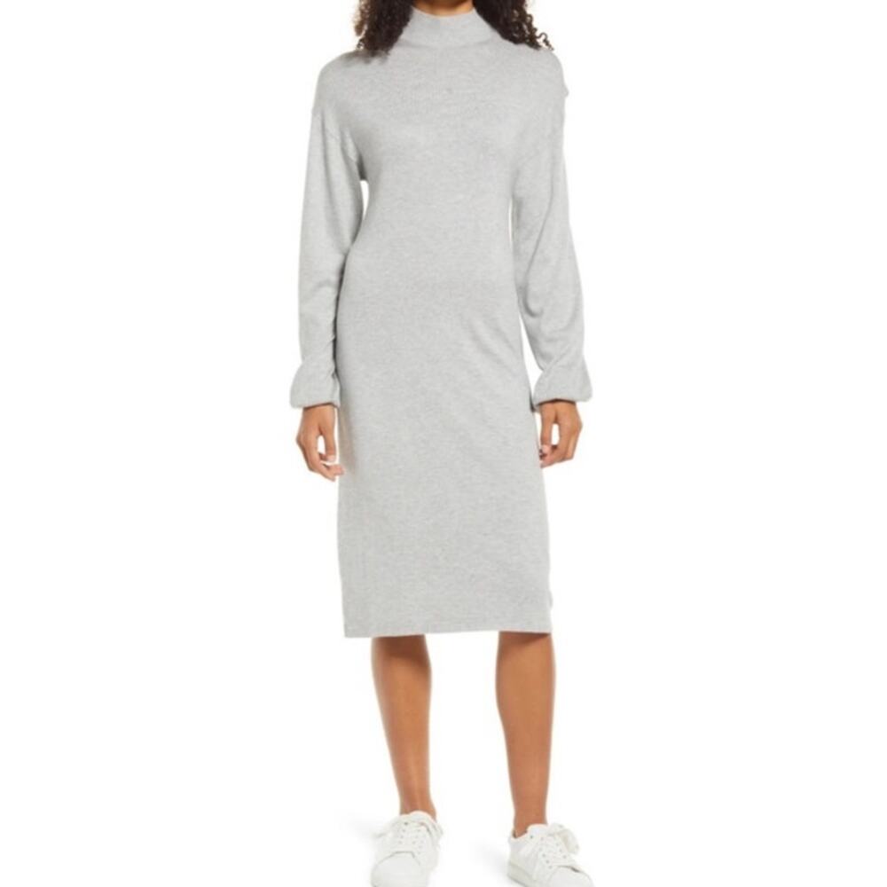 Caslon Mock Neck Midi Sweater Dress in Gray Women's S